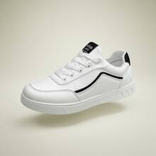 Tenis de hombre Tenis para hombre Zapatos para hombre Zapatillas casuales estilo skate para caballero de moda urbana, calzado ligero con cordones de material transpirable y suela suave antideslizante para caminar, zapatos cómodos resistentes al desgaste para deporte y uso diario, diseño minimalista elegante y versátil. - Blanco - Ver 10