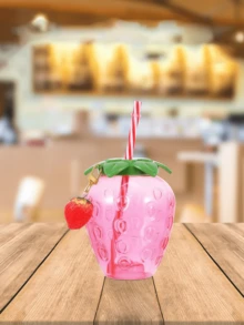 1pc 17oz Reusable Strawberry Shaped Cup With Straw & Lid, Cute Beverage Bottle Perfect For Summer Parties - Multicolor - View 5