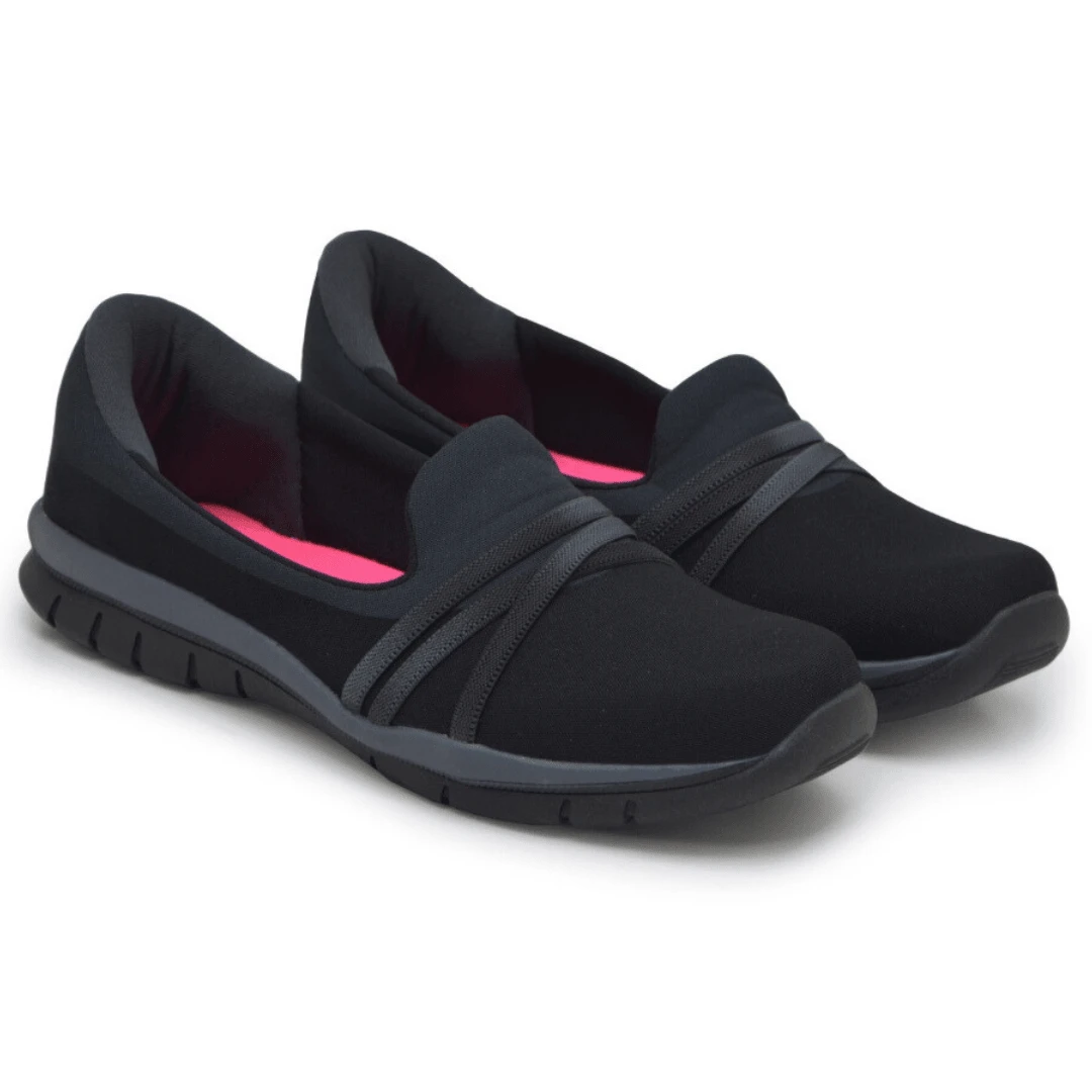 Women's Orthopedic Sneakers, Easy-To-Wear Slip-On, No Laces + Gel Insole - 黑/黑 - 查看 1