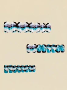 24 uñas postizas con diseño de rayas verdes, suministros para uñas, arte Y2k - Verde - Ver 2