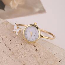 女士蝴蝶表带手链腕表，时尚白色表盘搭配白色蝴蝶图案，可调节表带，石英表，适合作为送给女朋友、情人节、七夕节的礼物 - 金色 - 查看 7