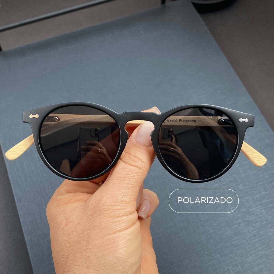 Lightweight Unisex Round Polarized Sunglasses, High Quality With UV400 Protection, Casual, Sporty, Versatile. - Matte Black Cowrie Shells - View 1