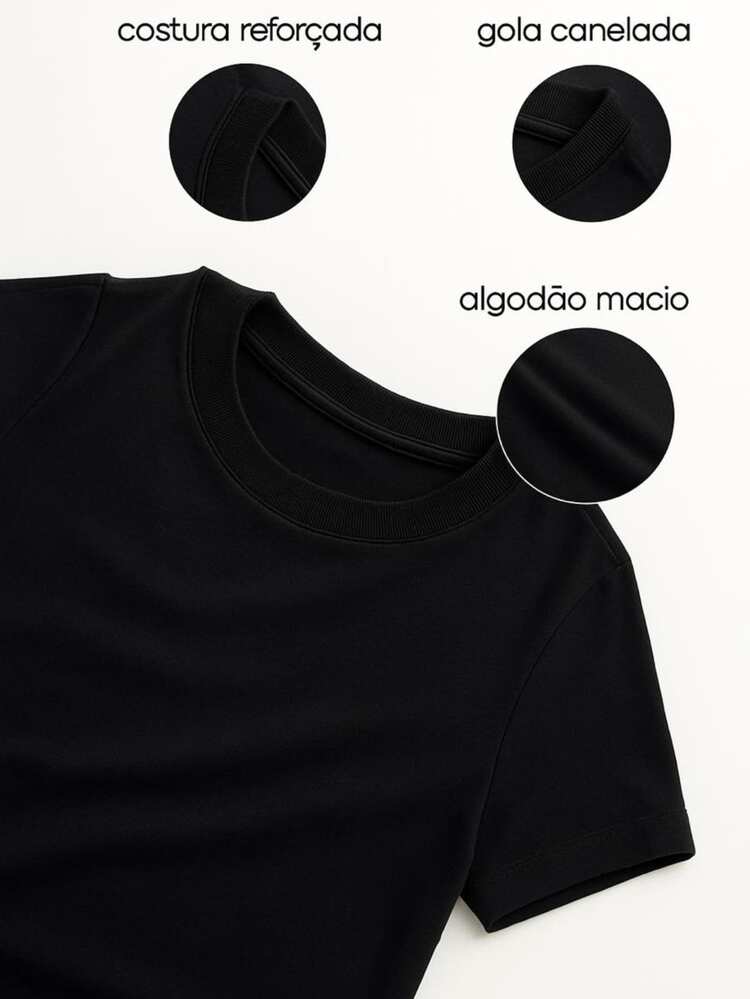 Camiseta Feminina Borboleta Blusa Gola Redonda 100% Algodão - Preto - Visão 3