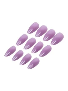 24片短款杏仁形全覆盖假指甲 - 现代优雅柔美，梦幻浅紫色，精致闪亮猫眼图案，高光泽饰面。让您容光焕发，魅力四射，适合日常通勤、休闲下午茶、派对等场合。美甲用品 - 紫丁香色 - 查看 6