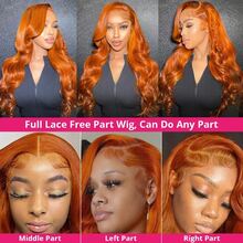 Ginger Orange 13x4 HD Lace Front Wigs Human Blended Hair Pre Plucked 350# Body Wave Wigs For Women 200% Density Orange Frontal Lace Wig Natural Looking Bleached Knots With Baby Hair Ginger Wig - S350 - View 8