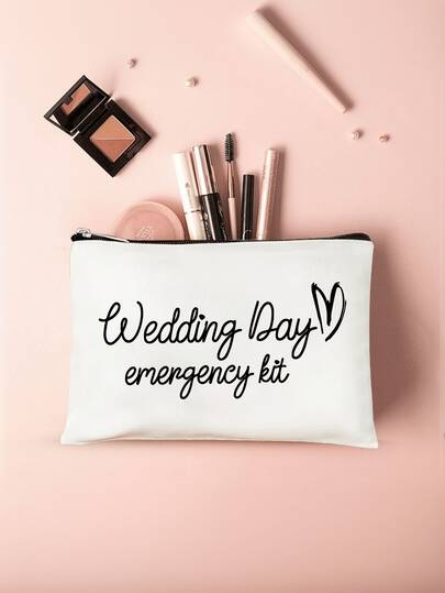 Wedding Makeup Bag, Wedding Day Emergency Bag, Printed With "Wedding Emergency" And Heart Pattern, Travel Toiletry Bag, Portable Zipper Makeup Storage Bag, Lightweight Foldable Storage Bag, Presents For The Bride, Sister, Best Friend, Engagement & Weddings Gifts, Personal Travel Makeup Storage Bag