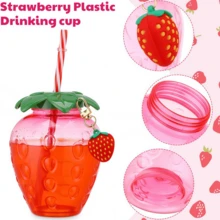 1pc 17oz Reusable Strawberry Shaped Cup With Straw & Lid, Cute Beverage Bottle Perfect For Summer Parties - Multicolor - View 8
