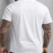 Camiseta masculina de algodão de manga curta com estampa motivacional de fisiculturistas. Camiseta casual. - Branco - Visão 2