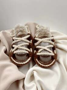 Handmade Infant Sandals, Natural Beige, Lace-Up Style - Coffee Brown - View 3