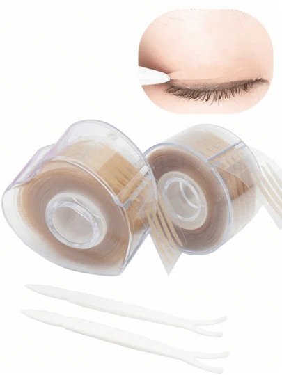 MyAoKuE-Up Skin Color 1 Roll 600 Sheets, Roll-On Double Eyelid Stickers, Portable Invisible Skin Color Double Eyelid Stickers, Lace-Shaped Roll-On Beautiful Eye Stickers, Circular And Heart-Shaped Roll-On Double Eyelid Stickers, Net-Like Natural Skin Color Beautiful Eye Stickers, Invisible, Non-Scarlet, Breathable College Student Lace Invisible Stickers