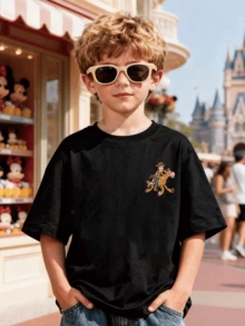 Disney Clothing, This Boy's T-Shirt Features A Double-Sided Toy Story Cartoon Letter Design. This Soft And Breathable Short Sleeved Round Neck T-Shirt Is Perfect For Spring And Summer Wear, Making It An Ideal Choice For Daily Wear, Vacation And Leisure, Outdoor Exploration, School Life, And Shopping Trips. It Is Also An Excellent Gift For The Same Boy And Girl. Every Child Deserves One. - 黑色 - 查看 2