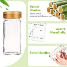 SAEIV Square Spice Jars Set [12/24/35 Pieces] With Bamboo Lid, 120ml Spice Jars With Labels, Spice Shaker Spice Jars Spice Container With Funnel, Empty Stickers, Cleaning Brush, Sieve - 2 Square Bottles With Bamboo Lids - View 4