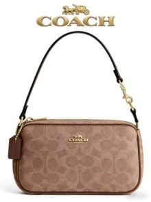 COACH Women's Shoulder Bag In Blocked Signature Canvas Purse Gift For Women Purse And Bags For Women Underarm Bag Satchel Bag Holiday Gift For Her Minimalist: The Elegant Bag Is A Streamlined Classic. Featuring A Zip Closure, The Petite Shoulder Bag Sits Just Beneath The Underarm With The Short-Strap Or It Can Be Carried As A Clutch Our Signature Canvas: The Best Kind Of Mix Up. This Rich, Mixed Leather Design Combines Sophisticated Smooth Leather With Our Signature Canvas - For A Perfectly Iconic Designer Handbag On-The-Go Essentials: This Clutch Bag Features A Zipped Closure To Keep All You - 杏色 - 查看 8