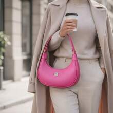 Women's Half Moon Tote Shoulder Bag Small Sophisticated - Hot Pink - View 4
