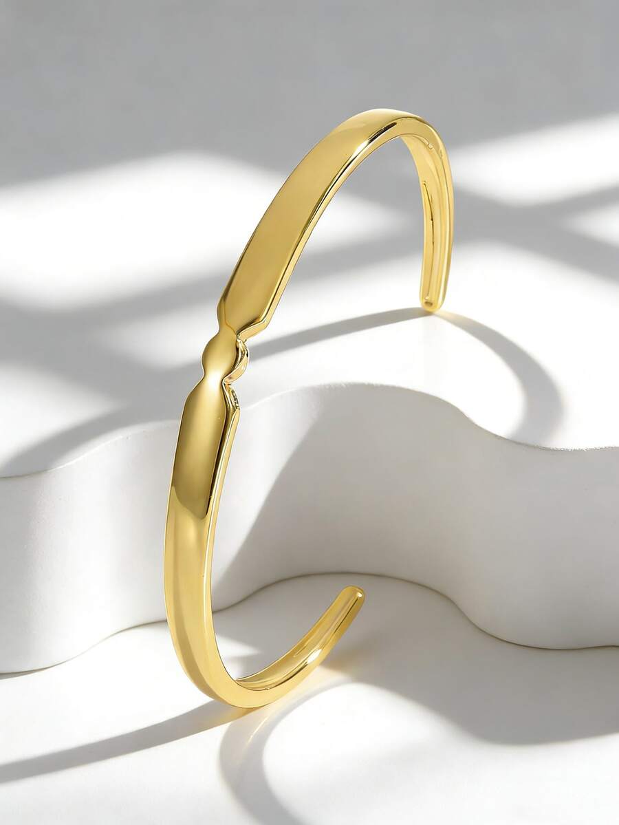 Charm-In Plated Gold Geometric Open Bangle Bracelet, Minimalist Design, Lightweight Luxury, Versatile High-End Cuff Bracelet For Women - Golden CYB0439 - View 1