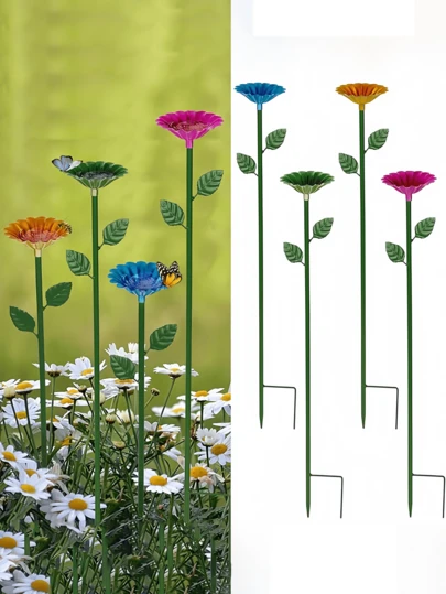 Minimalist Floral Artificial Flower Decor, Vivid Floral Design, Ground Stake Suitable For Men And Women, Colorful Bee, Watering Station, Bee Bath, Garden, Patio, Outdoor, Butterfly Bath Accessories, Spring Season