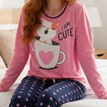 Women's Long Blogger Pajama Set - Warm, Soft Touch, Maximum Comfort For Sleeping In Cold Weather - Hồng - Xem 6