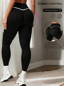 1 par de leggings de yoga para mujer, diseñados para realzar la figura y levantar los glúteos, adecuados para el uso diario, el entrenamiento físico y las actividades deportivas. - Negro 05CK - Ver 1