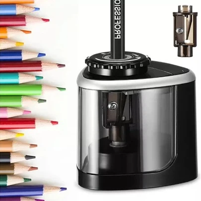 Sacapuntas Eléctrico - Afilador De Lápices Automático Negro,sacapuntas eléctrico creativo para estudiante, sacapuntas automático para útiles escolares de niños, herramientas de aprendizaje - Sacapuntas de escritorio automático con funcionamiento rápido y silencioso - Diseño compacto para uso en oficina y hogar, adecuado para 2 pilas AA (no incluidas)