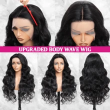 BLACK 13x4 13x6 HD Lace Front Wig Human Blended Hair Body Wave 34 Inch - 200% High Density Glueless Wig, Pre Plucked & Pre Cut With Baby Hair For A Natural Hairline, No Glue & Ready To Wear - Natural & Black - View 3