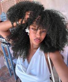 16" Natural Black Color Afro Kinky Curly Wig For Women | Full Fluffy Bomb Style | Soft Synthetic | Daily/Party/Cosplay/Costume - màu đen - Xem 10