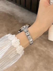 18mm, 20mm, 22mm Diamond Watch Bands, Adjustable Length, Compatible With Samsung Galaxy, , And Other Watch Models, , Soft, Breathable - Silver Square Diamond - View 4