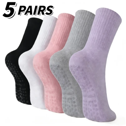 5 Pairs Non-Slip Yoga Socks With Grips For Women - Ideal For Pilates, Barre, Dance & Homefor Pilates, Dance, Hospital & Everyday Wear