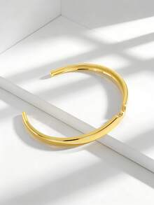 Charm-In Plated Gold Geometric Open Bangle Bracelet, Minimalist Design, Lightweight Luxury, Versatile High-End Cuff Bracelet For Women - Golden CYB0439 - View 3