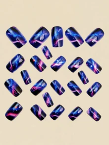 24 Pieces Of Nails Purple Striped Nail Polish Application Press On Fake Nails Nails Supplies Art Y2k Nails - Purple - View 3