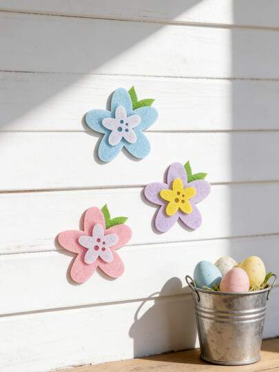 3pcs Easter Themed DIY Wall Decor, Colorful Felt Easter Eggs, Flowers, Chicks And Tulips, Suitable For Spring Decoration, Party Supplies, Home And Classroom Decor