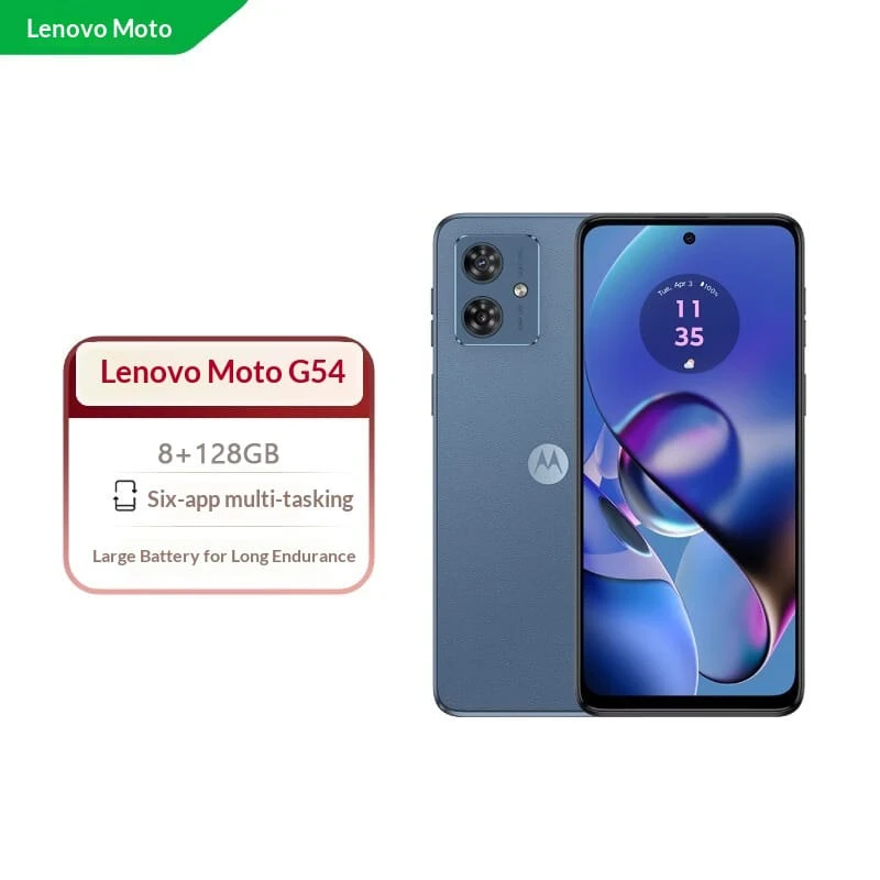 Điện thoại Motorola Lenovo Moto G54 pin siêu bền 5000mAh/Bộ nhớ trong 8+128GB/Màn hình lớn 120Hz bảo vệ mắt/Hai SIM, đã mở khóa/6.5 inch/Màu xanh dương/Xanh lá cây, USB Type-C - Nhiều màu - Xem 1