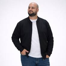 Suffix Men's Plus Size Thick Fleece Bomber Jacket With Zipper And Side Pockets - 黑色 - 查看 4