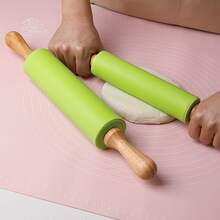 1 件装，厨房用具硅胶擀面杖，实木手柄，家用擀面杖，不粘饺子面团揉面和烘焙工具，适用于披萨、馅饼、饼干、饺子、面条等。厨房电器，厨房小工具，厨房配件。 - 彩色 - 查看 8