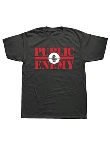 Funny Public Enemy Graphic Printed T Shirts Casual Fashion Cotton Streetwear Short Sleeve Summer Men Large Size T Shirt.. - 黑色 - 查看 1