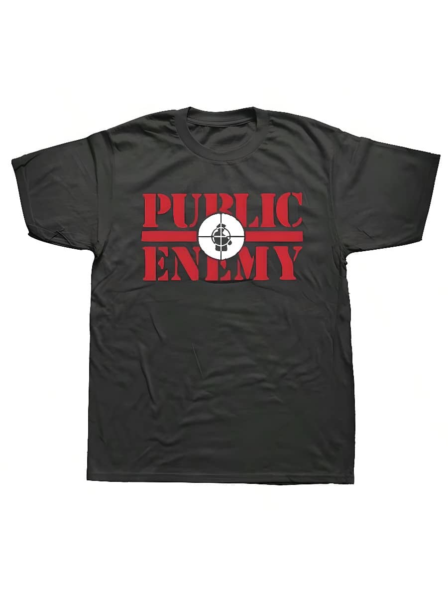 Funny Public Enemy Graphic Printed T Shirts Casual Fashion Cotton Streetwear Short Sleeve Summer Men Large Size T Shirt.. - 黑色 - 查看 1