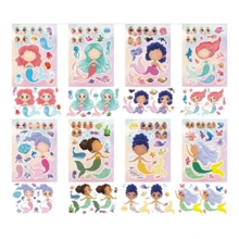 8/16/24/32张美人鱼主题卡通脸贴纸，适合DIY手工制作和生日派对用品 - 彩色 - 查看 17