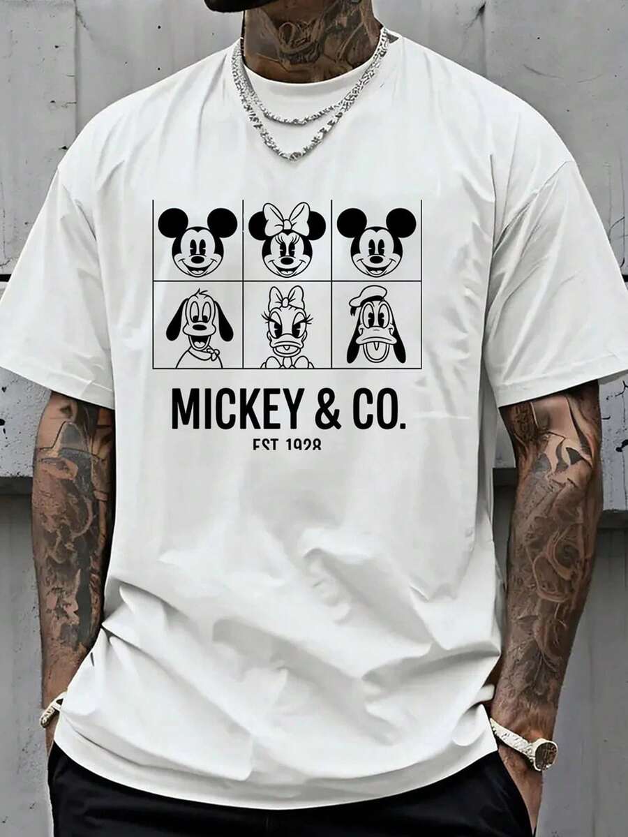 Disney Authorized! 1 Piece, Men's T-Shirt, Mickey Series, T-Shirt For Leisure And Comfort, Breathable And Light, Suitable For Sports And Leisure Wear, Suitable For Women's Loose T-Shirt, Suitable For Gifts. - 白色 - 查看 1