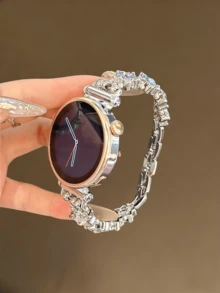 18mm 20mm 22mm Rhinestone Watch Band, Adjustable Length, Compatible With Samsung Galaxy, , And Other Watch Models, Soft Breathable - Silver Star - View 3