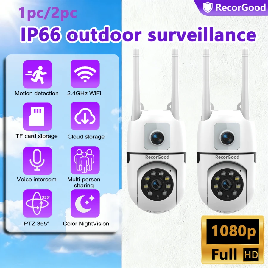 Cámara de inalámbrica para exteriores IP66 resistente al agua - Cámara de monitoreo para el hogar, el patio y la ventana con detección de movimiento, regalo de Navidad