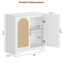 Aparador de ratán con 4 puertas, mesa consola moderna, mueble bar con acentos para sala de estar, cocina, pasillo, comedor y entrada. - Blanco - Ver 2