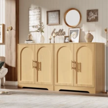 Aparador de ratán con 4 puertas, mesa consola moderna, mueble bar con acentos para sala de estar, cocina, pasillo, comedor y entrada. - madera - Ver 6