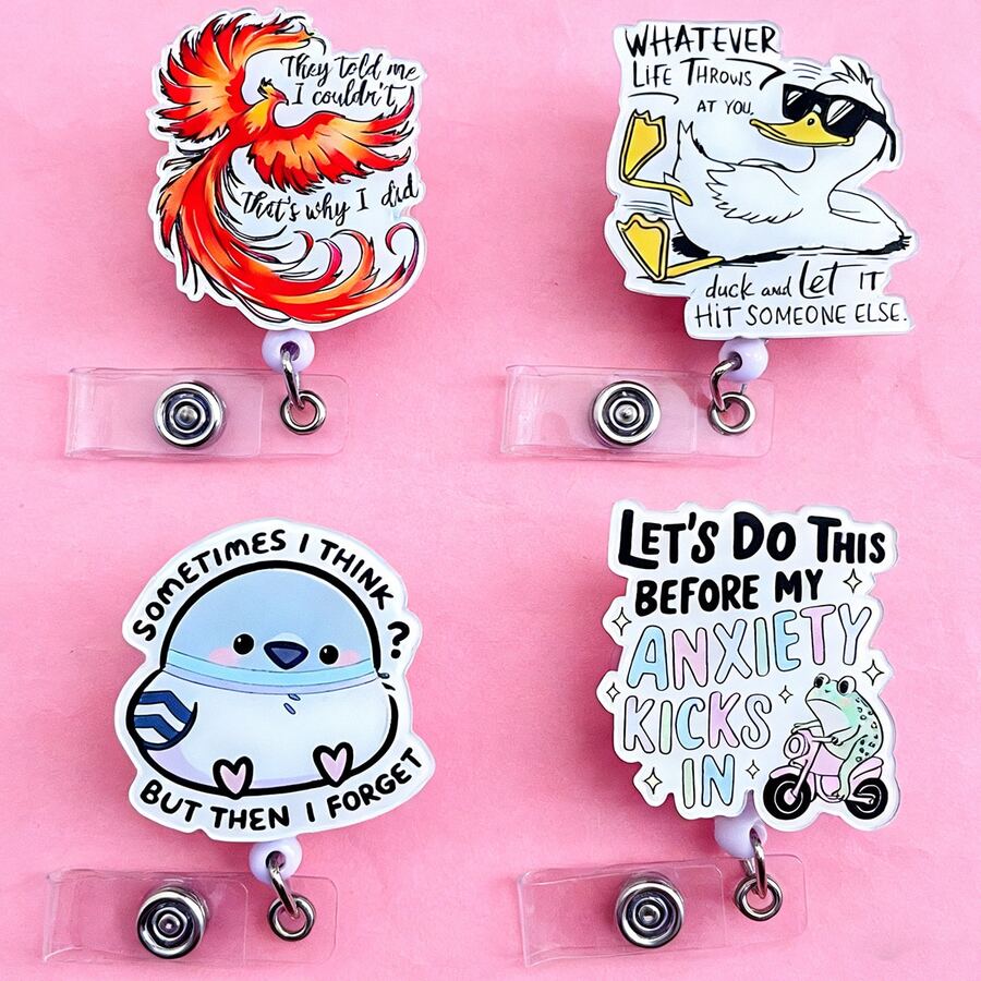 可伸缩D卡套卷轴，可爱卡通设计，教师护士医院胸卡套办公挂绳 1个 - A - 查看 1