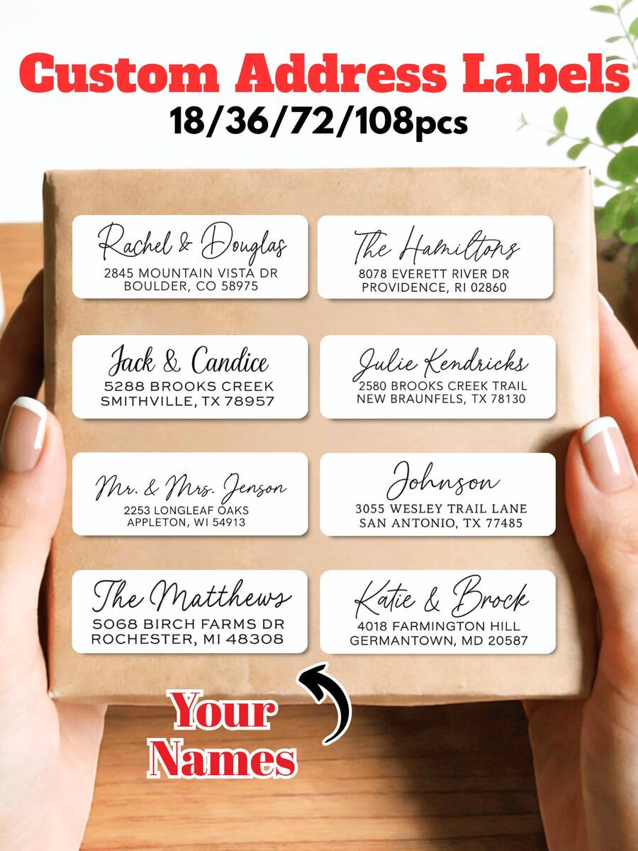 18/36/72/108pcs, Personalized Return Address Labels - Eucalyptus Alphabet Custom Address Labels, Personalized Envelope Return Stickers, White Labels, Party Decorations For Gatherings And Celebrations, Custom Return Address Labels, Custom Information, Self-Adhesive Address Labels, Address Labels, Valentine's Day Address Labels, Couple Gift Labels, Gift Labels, Easter Address - Multicolor - View 1