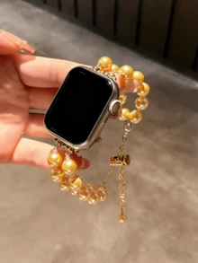 全新奢华极简珍珠表带 兼容 表带 40mm/38mm/41mm 系列 10/9/8/7/SE 系列 6/5/4 手工多层缠绕表带 兼容 表带 3/2/1 替换 - 白色 金鍊 - 查看 16