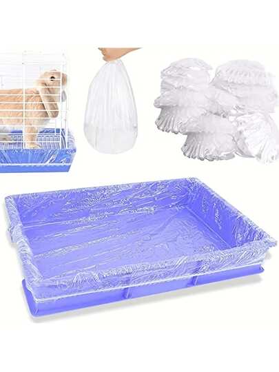 10pcs Disposable Transparent Plastic Litter Tray Liners For Rabbit Cage, Hamster Bedding Pad, Pet Cage Floor Mat