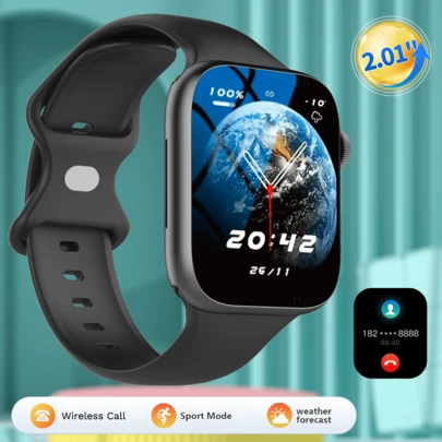 Reloj inteligente multifuncional para deportes al aire libre con pantalla táctil completa de 2.01", compatible con llamadas inalámbricas, podómetro, rastreador de actividad física, regalo para mujeres y hombres, regalo de cumpleaños, compatible con Android e iOS