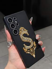 1 chiếc ốp lưng điện thoại thời trang hình chữ S đính đá và vương miện hoa, chất liệu TPU mềm màu đen, tương thích với Honor, Galaxy A/S Series, 6A/7A/8A, 12T/13T/14T - màu đen - Xem 6