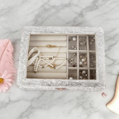 Upgraded Luxury Rhinestone Jewelry Storage Box, High-End Jewelry Box, Multi-Compartment Portable Earring Ring Necklace Organizer, Travel Dust-Proof & Crush-Proof, Elegant Gift For Women, Suitable For Jewelers, Jewelry Storage, Organizers, Boxes, Home Decor