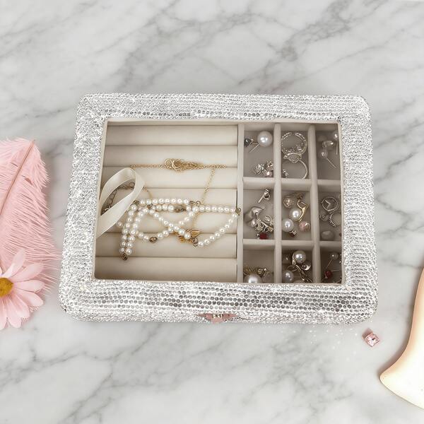 Upgraded Luxury Rhinestone Jewelry Storage Box, High-End Jewelry Box, Multi-Compartment Portable Earring Ring Necklace Organizer, Travel Dust-Proof & Crush-Proof, Elegant Gift For Women, Suitable For Jewelers, Jewelry Storage, Organizers, Boxes, Home Decor