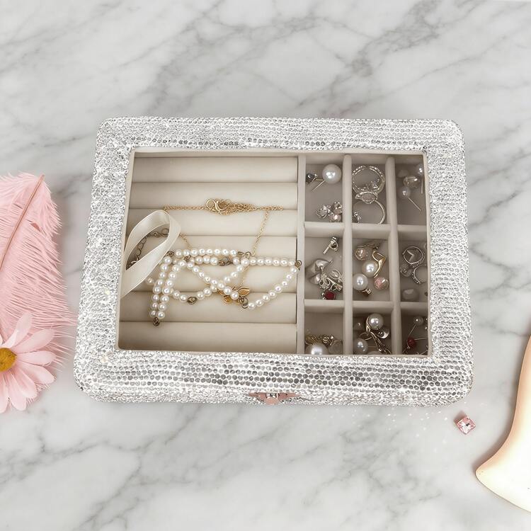 Upgraded Luxury Rhinestone Jewelry Storage Box, High-End Jewelry Box, Multi-Compartment Portable Earring Ring Necklace Organizer, Travel Dust-Proof & Crush-Proof, Elegant Gift For Women, Suitable For Jewelers, Jewelry Storage, Organizers, Boxes, Home Decor - Multicolor - View 1
